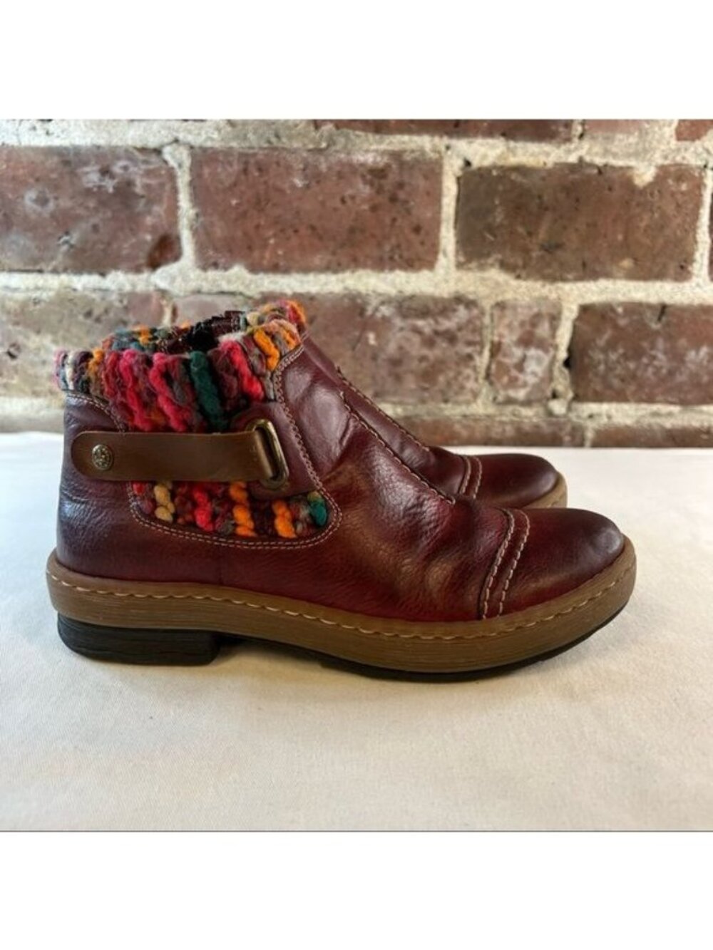 Rieker Felicitas 84 Wine Women's Boots Ankle Booties Leather Knit Sz 36 US 6